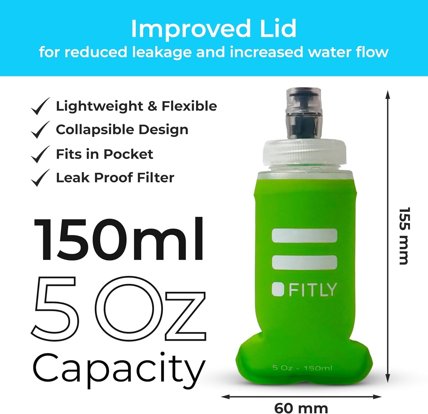 Soft Flask - Shrink As You Drink Soft Water Bottle for Hydration Pack - Folding Water Bottle Ideal for Running, Hiking, Cycling, Climbing & Rigorous Activity