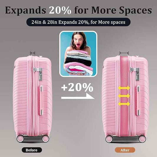 4 Piece Expandable Hardshell Pink Luggage Sets with Spinner Wheels, Lightweight Travel Suitcase Set with TSA Locks, 20 inch Carry On for Women (Pink#B, 4 Piece Set)