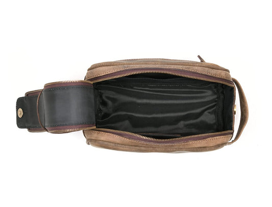 10" Premium Leather Toiletry Travel Pouch With Waterproof Lining | King-Size Handcrafted Vintage Dopp - Kit ~ Gift for Father's Day By Aaron Leather Goods (Brown) - Roamly