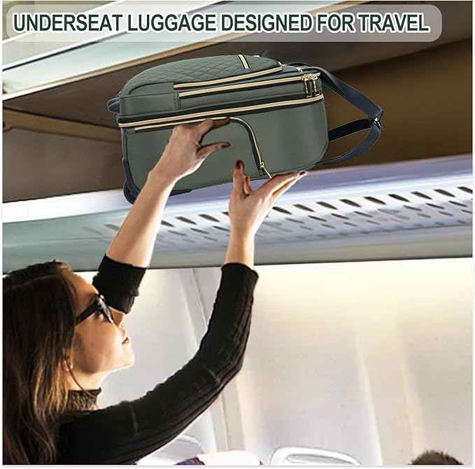 EMPSIGN Underseat Carry On Wheeled - 16" Carry on Bag with Wheels Multi-functional Lightweight Rolling Bag Overnight Weekender Small Suitcase for Women Men Travel Business, Army Green-Gold Zipper