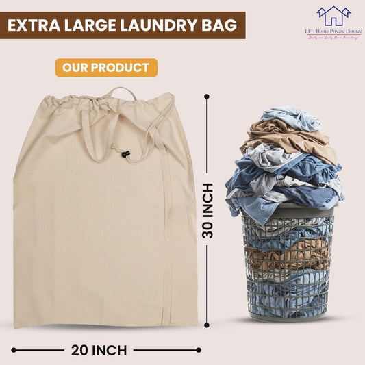 LFH Home Cotton Canvas Large Laundry Bag with Handle, Heavy Duty Drawstring Closure Washable Laundry Bags School Travel, Home, Hotel, College Dorm, Organizer Sack, Toys Clothes 20x30-Natural