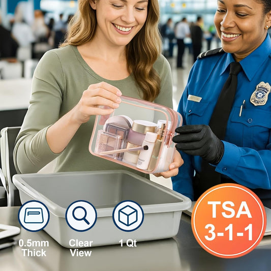 PACKISM TSA Approved Toiletry Bag - Clear Makeup Bags in 2 Size, Durable with Supporting Frame, Perfect for Travel Essentials, Carry-on Airport Airline Compliant Bag, Rose Pink