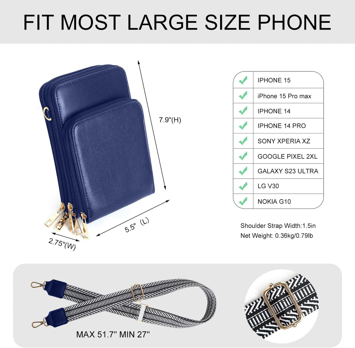 Crossbody Cellphone Purse Women Touch Screen Bag RFID Blocking Wallet Handbag Shoulder Strap