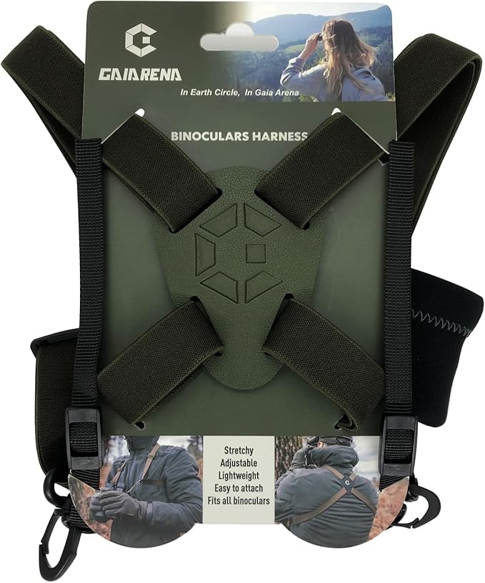 GAIARENA Binocular Harness - Adjustable Binocular Strap for Hunting, Hiking & Birding - Includes Lens Cleaning Cloth - Camo