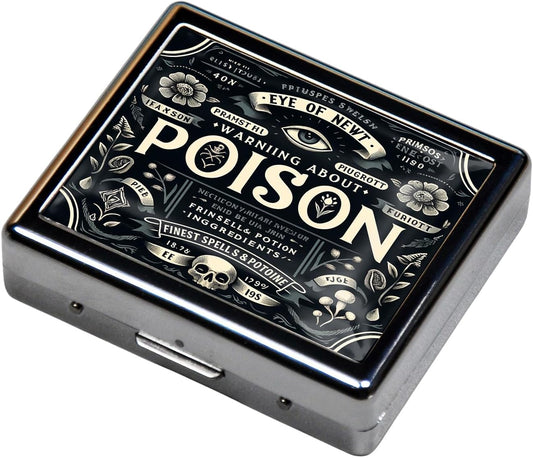 Cute and Portable Metal Pill Organizer – 8 Compartments, Elegant Chrome Finish, Ideal for Travel and Daily Use (Vintage Poison)