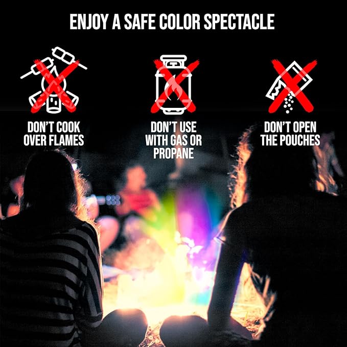Fire Dazzle Fire Color Changing Packets for Fire Pit - 12 Pack Color Packets, Flame Changer for Fire Pit and Campfires - Camping Games Accessories for Kids and Adults