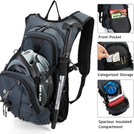 Hydration Backpack Pack with 2L Water Bladder 18L Hiking Backpack Women Men Lightweight Hydropack Insulated Daypack for Biking, Running, Festival - Roamly