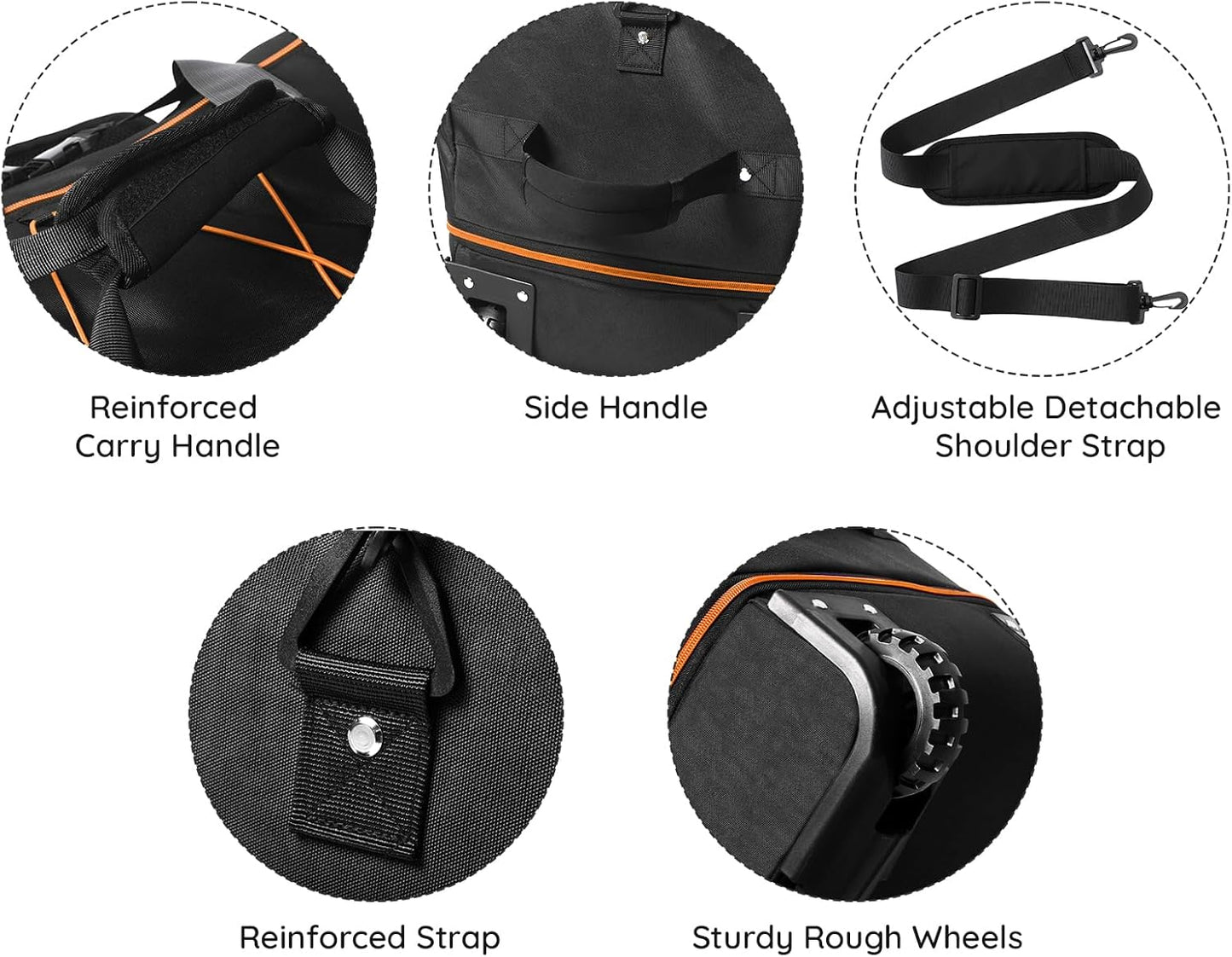 110L/140L Expandable Soft-Sided Foldable Duffle Bag with 2 Rubber Wheels,Packable 32” Rolling Carry-On with Multi-Pockets & Compartments,Black Orange - Roamly