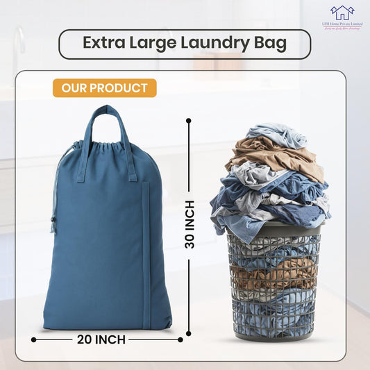 LFH Home Cotton Canvas Large Laundry Bag with Handle, Heavy Duty Drawstring Closure Washable Laundry Bags, School Travel, Home, Hotel, College Dorm, Organizer Sack, Toys Clothes 20x30-Sky Blue