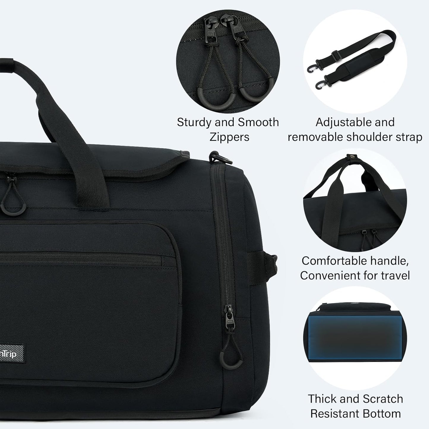 Large Travel Duffle Gym Bag with Shoe Compartment, Underseat Carry On Luggage Overnight Weekender Personal Item Workout Bags for Women Men (Black) - Roamly