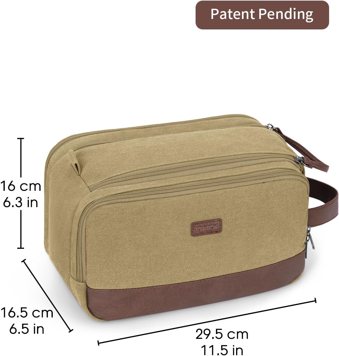 WANDF Toiletry Bag for Men Travel Toiletry Organizer Canvas and Leather Dopp Kit Water-Resistant Shaving Bag for Travel Accessories (Classic Khaki, Large) - Roamly