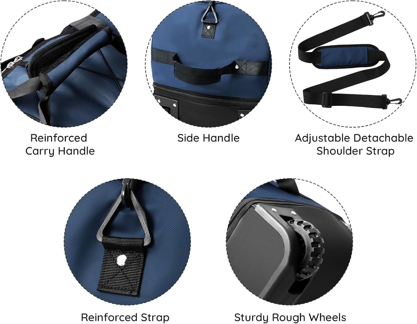 110L/140L Expandable Soft-Sided Foldable Duffle Bag with 2 Rubber Wheels,Packable 32” Rolling Carry-On with Multi-Pockets & Compartments,Navy Blue - Roamly