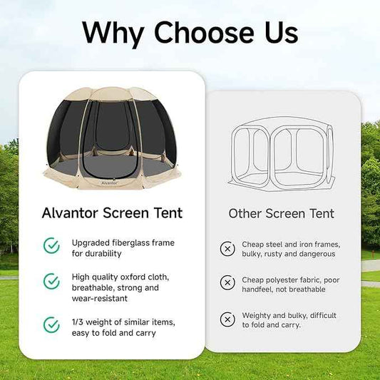Alvantor Pop Up Screen House Gazebo with Mosquito Netting, Instant UV Resistant Sun Shelter for Patio & Backyard, Portable Canopy Tent for 2-10 Person