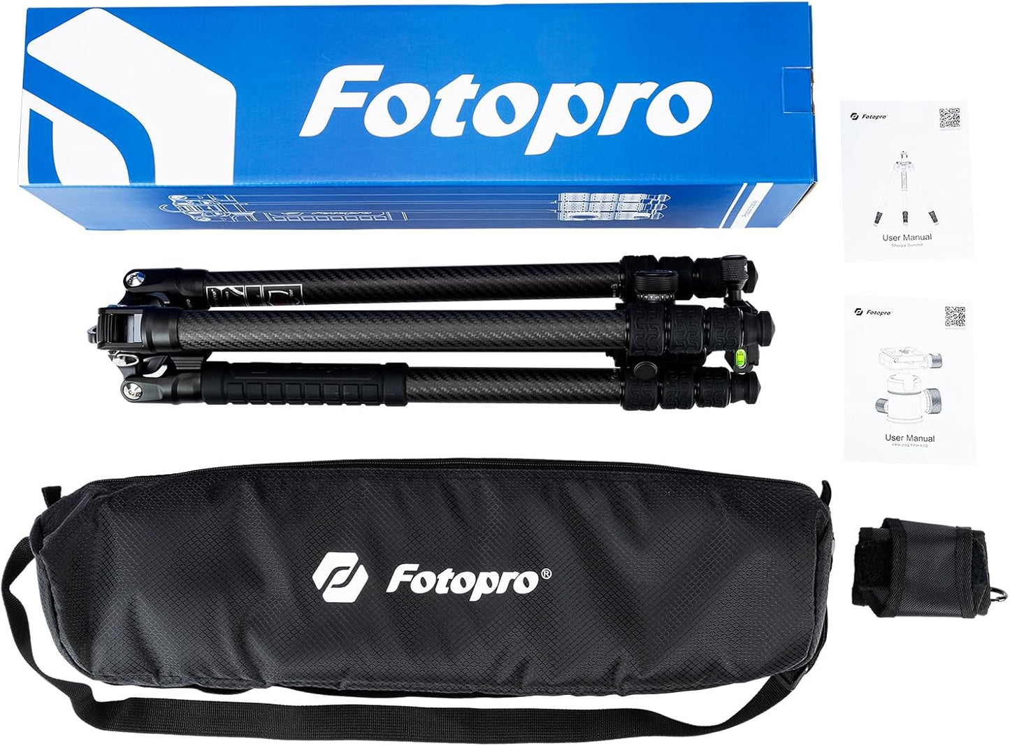 Fotopro Carbon Fiber Tripod 64 Inch 360 Degree Ball Head Quick Release Plate Camera Tripod Compatible with Canon Nikon Sony DSLR Camcorder, Black