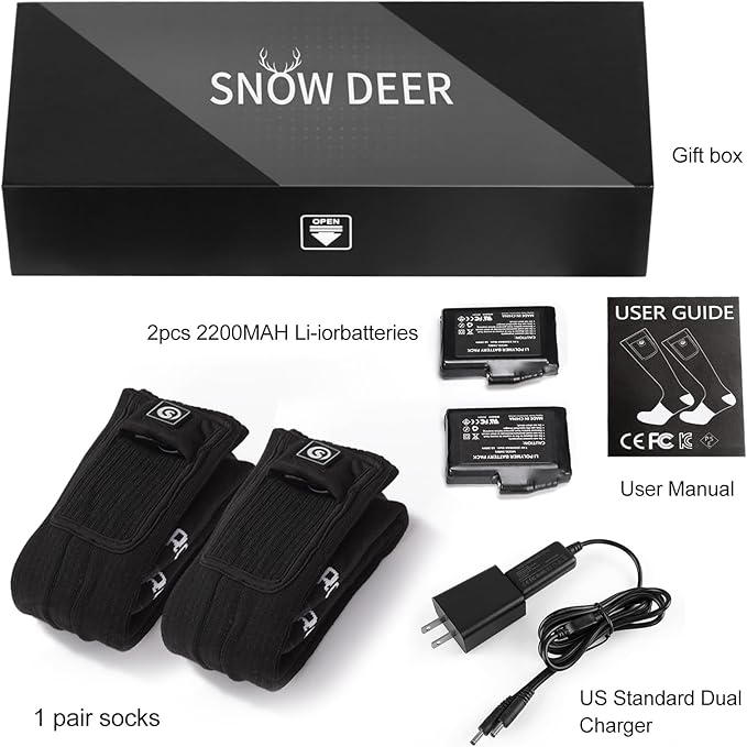 SNOW DEER Upgraded Rechargeable Electric Heated Socks,Ultimate Foot Warmer for Men & Women, Perfect for Skiing, Camping, Hiking, Motorcycling, &Outdoor Riding in Winter
