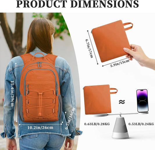 ZOMFELT Hiking Backpack for Women Men, 15L Lightweight Packable Backpacks for Trip, Water Resistant Small Travel Backpack, Foldable daypack for Hiking, Walking, Cycling, Camping, Orange - Roamly