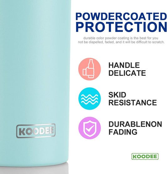 koodee 20 oz Tumbler with Lid and Straw-2 Pack Stainless Steel Insulated Skinny Tumbler Cup-Travel Beach Coffee Mug for Women (Baby Blue-White)