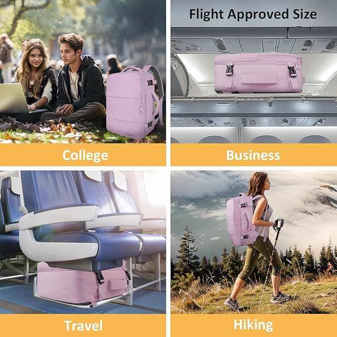 Taygeer Travel Backpack for Men Women, Airline Approved Underseat Personal Item with 17.3 inch Laptop Compartment, TSA Friendly Mochila for Business Hiking Weekend, Carry On Backpack, Orchid Purple