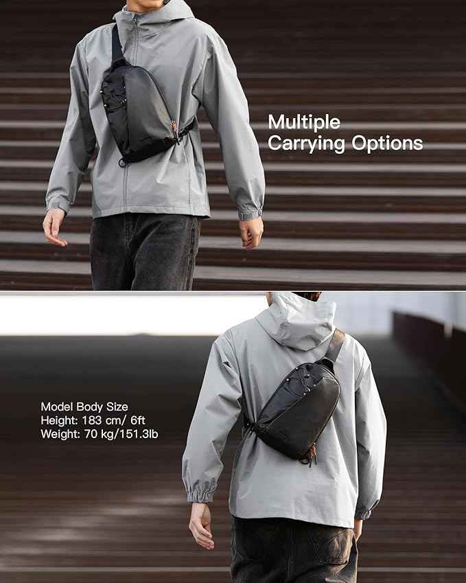 Inateck Sling Bag X-Row with RFID Blocking, Spacious Crossbody Shoulder Chest Everyday Carry Bag with Quick-adjust Strap, Water-resistant Sling Backpack for Men, Women, Travel, Cycling, Hiking, Black