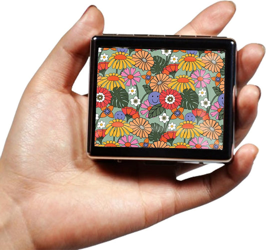 Silver Vintage Pill Box 7 Day Metal Pill Box with Mirror and 8 Compartments Cute Travel Pill Organizer for Purse (Retro Summer Floral)