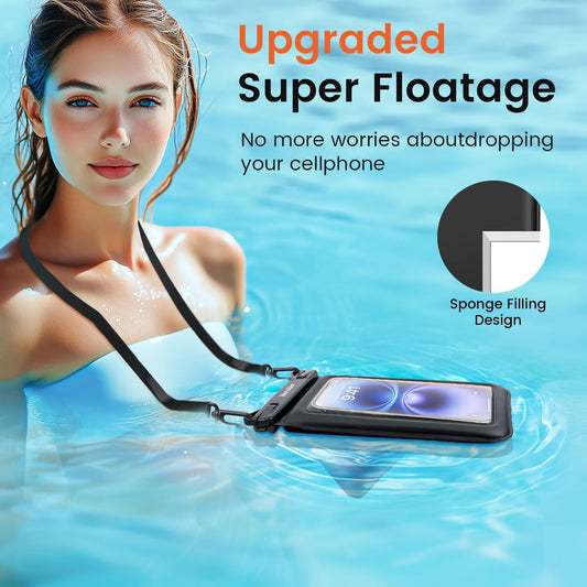 Floating Waterproof Phone Pouch - 2 Pack IPX8 Waterproof Phone Bag with Double Space, Waterproof Phone Case with Lanyard for iPhone 16 15 14 13 Pro Max Galaxy S24+ S23, Beach Cruise Ship Essentials