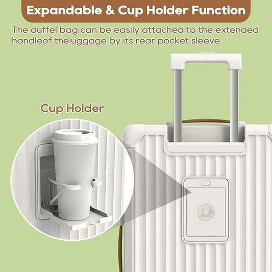Joyway 20in Carry On Luggage with Cup Holder and USB Port, 25% Expandable Capacity, Smart Suitcase with Anti Slip Wheels and Handbag, Perfect for Men and Women 3 Piece Set White