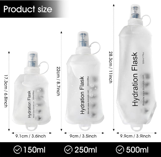 GYGYL Soft Flask, TPU Collapsible Soft Water Bottle for Hydration Pack, Running Vest, Leak-Proof Folding Water Bottle for Hiking Cycling Climbing Jogging-500ml White, 2pcs