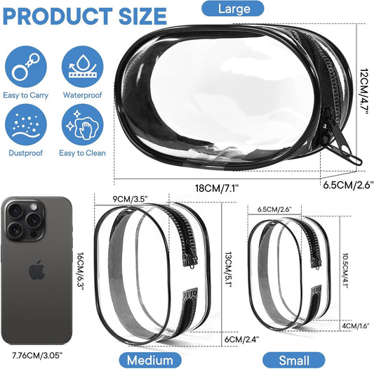 XEWEA Small Clear Toiletry Makeup Bag Portable Waterproof, 3PCS TSA Approved Cosmetic Case with Zipper, Electronics Organizer Cable Charger Pouch, Travel Essentials, Accessories Bag Purse - Roamly