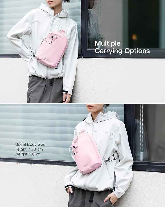 Inateck Sling Bag X-Row with RFID Blocking, Spacious Crossbody Shoulder Chest Everyday Carry Bag with Quick-adjust Strap, Water-resistant Sling Backpack for Men, Women, Travel, Cycling, Hiking, Pink