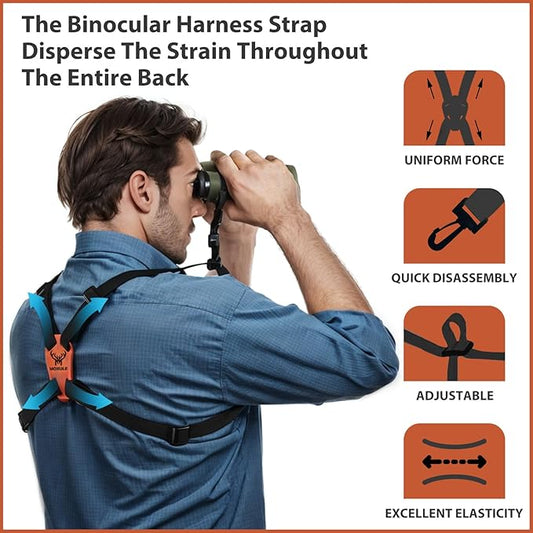 MOXULE Binocular Harness Strap X-shaped - Adjustable Bino Chest Straps for All Binoculars Hunting,Hiking and Birding - Black