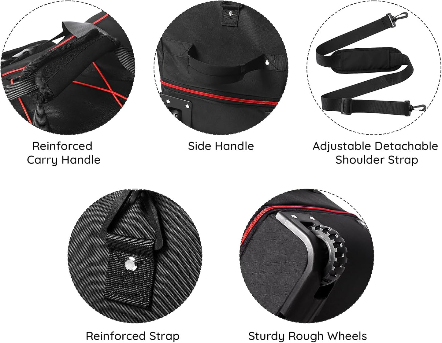 110L/140L Expandable Soft-Sided Foldable Duffle Bag with 2 Rubber Wheels,Packable 32” Rolling Carry-On with Multi-Pockets & Compartments,Black Red - Roamly