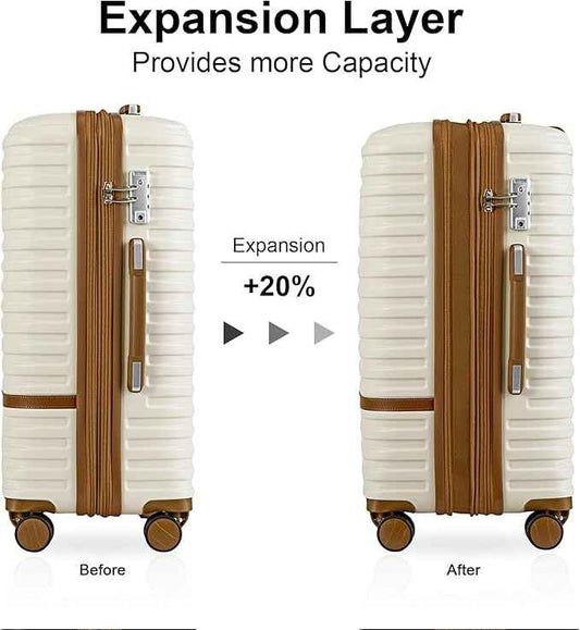 Joyway Carry On Luggage 20 Inch Expandable Suitcase with Spinner Wheel, 3 Piece Hard Shell Luggage Set with TSA Lock(White)