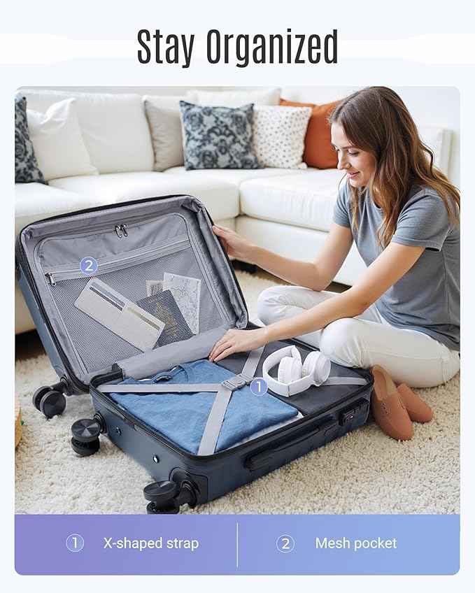 LIGHT FLIGHT Luggage Sets, 3 Piece Durable Suitcase Set with Spinner Wheels, 3 Pcs Hard Shell Lightweight Luggage with TSA Lock, Large Checked Travel Suitcases, 20/24/28 Inch,Purple