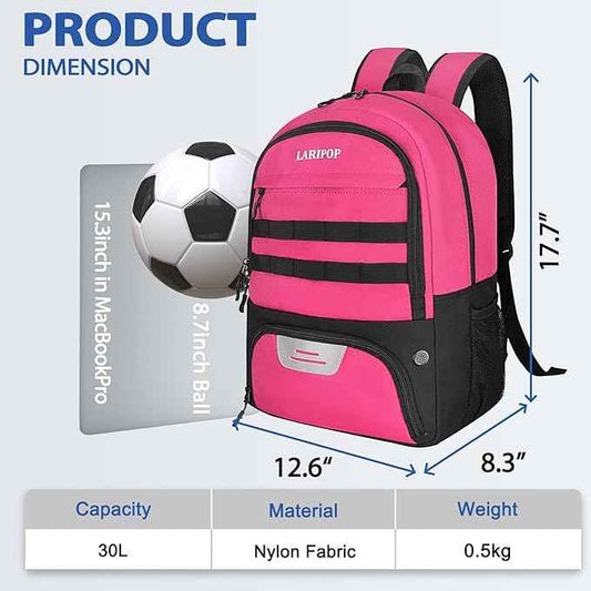 LARIPOP Soccer Backpack Soccer Bag with Ball Holder & Shoe Compartment Youth Sports Equipment Training Bag