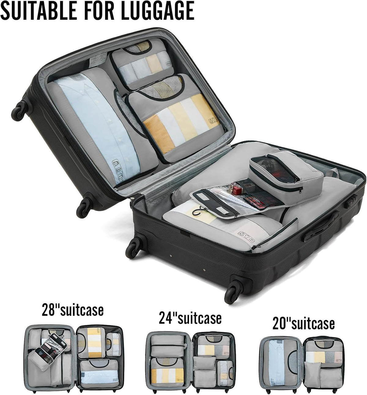 Veken 8 Set Packing Cubes for Travel Essentials, Suitcase Organizer Bags in 4 Sizes, Carry-On Luggage Accessories with Large Laundry & Hanging Toiletry Bag, Must-Have for Airplane, Road Trip & Camping - Roamly