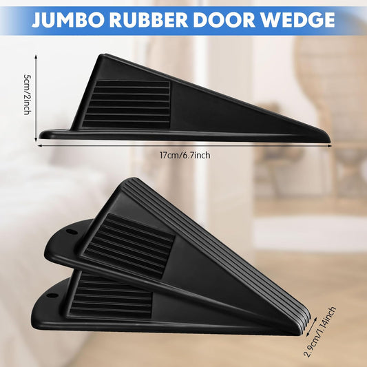 Frienda 8 Pcs Jumbo Door Stoppers Heavy Duty Door Stopper Tall up to 2inch Tall Wedge TPR Large Wedge Stackable Big Rubber Doorstop for Hotel Carpet Hardwood Concrete and Tile (Black)