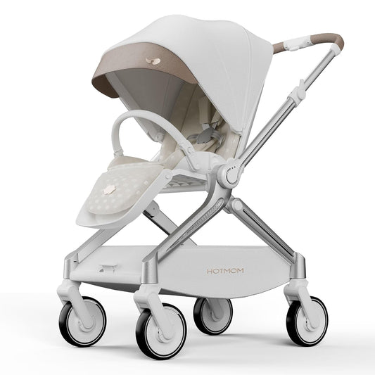 Hot Mom Baby Lightweight Stroller, Intelligent Seat Reversing,Double Brake and PU Anti-Shock Tire Combine Baby Pushchair, Newborn to Toddler's Baby Stroller, Brown