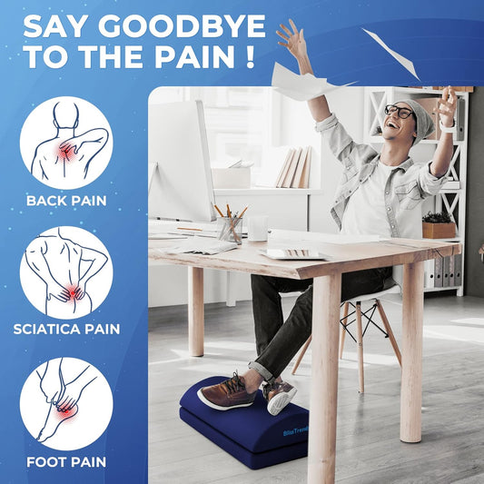BlissTrends Foot Rest for Under Desk at Work-Versatile Foot Stool with Washable Cover-Comfortable Footrest with 2 Adjustable Heights for Car,Home and Office to Relieve Back,Lumbar,Knee Pain-Blue Long