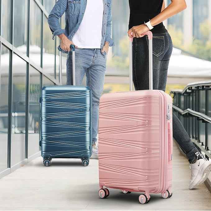 4 Piece Expandable Hardshell Pink Luggage Sets with Spinner Wheels, Lightweight Travel Suitcase Set with TSA Locks, 20 inch Carry On for Women (Pink, 4 Piece Set)