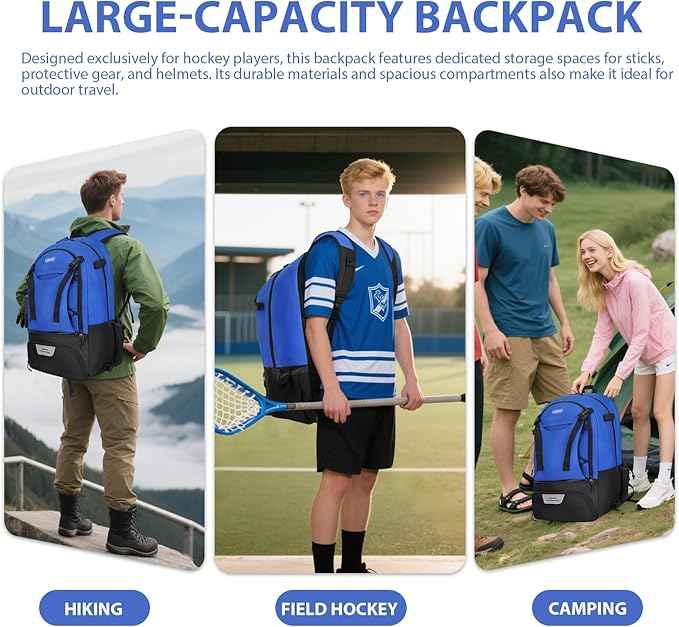 LARIPOP Lacrosse Bag Extra Large Backpack with Stick Holders & Helmet Compartment for Men Women Youth