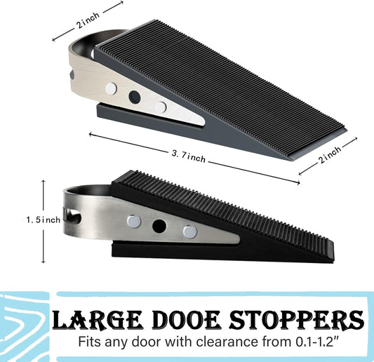 Shackcom Rubber Door Stopper Wedge, 1 Pack Black Heavy Duty Door Stop Suitable for All Floor Types, with Stainless Steel Hangers for Easy Storage, Prevents Unwanted Slams and Bumps