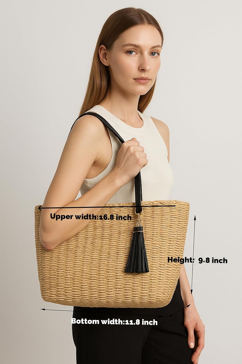YXILEE Straw Bags For Women | M Size Travel Straw Totes Bag Woven Summer Handmade Shoulder Bag Handbag