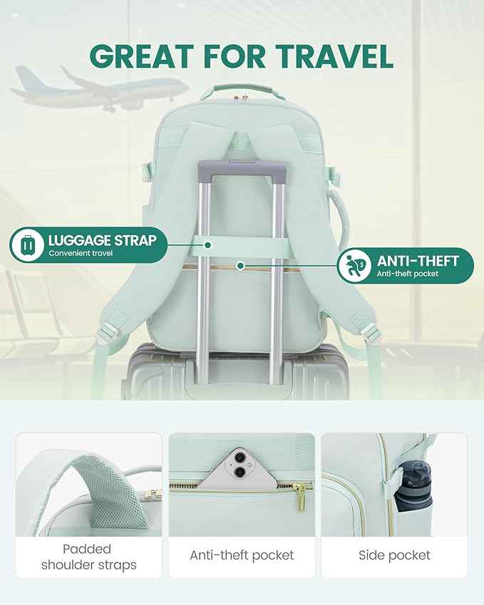 LOVEVOOK Travel Backpack for Women & Men 40L,Airline Approved Carry On Backpack Travel Essentials,TSA Carry on Luggage,Waterproof Personal Item Travel Bag Suitcase,3 Packing Cubes,Turquoise-Turquoise