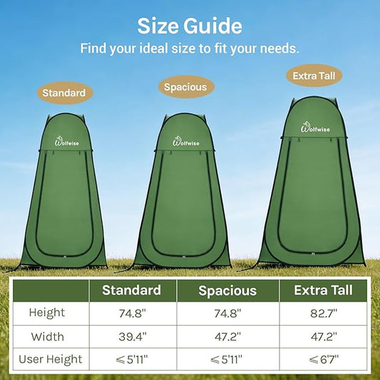 Wolfwise Pop Up Shower Tent, Portable Instant Changing Tent with Ventilation Window & Carry Bag, Privacy Bathroom Toilet for Beach, Camping & Outdoor, Width 47 ", Height 75 ", Green