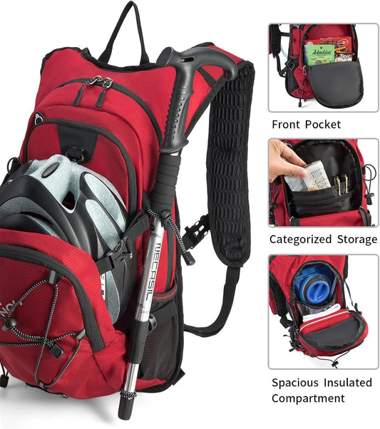 Hydration Backpack Pack with 2L Water Bladder 18L Hiking Backpack Women Men Lightweight Hydropack Insulated Daypack for Biking, Running, Festival - Roamly
