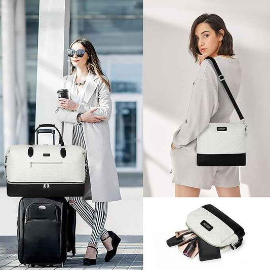 Weekender Bag for Women, Travel Duffel Bag Carry On Overnight Bag with Shoe Compartment Large Nylon Travel Weekend Tote Bag