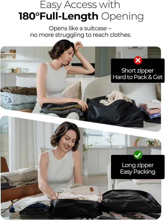 Vacuum Bags for Travel with Wireless Pump, 180° Open Zipper, IP67 Waterproof, Reusable Space Saver Compression Bags for Backpack, Suitcase, Home Storage(1 Pack + Pump)