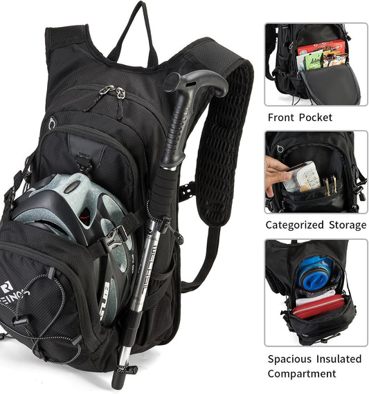 Hydration Backpack Pack with 2L Water Bladder 18L Hiking Backpack Women Men Lightweight Hydropack Insulated Daypack for Biking, Running, Festival - Roamly