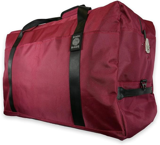 Dime Bags Odor Sealing Large Duffle Bag with Lockable Zipper for Travel Protection, Carbon-Lined for Scent & Spill Protection, Water-Resistant Polyester Exterior, 9 Compartments for Storage (Oxblood)