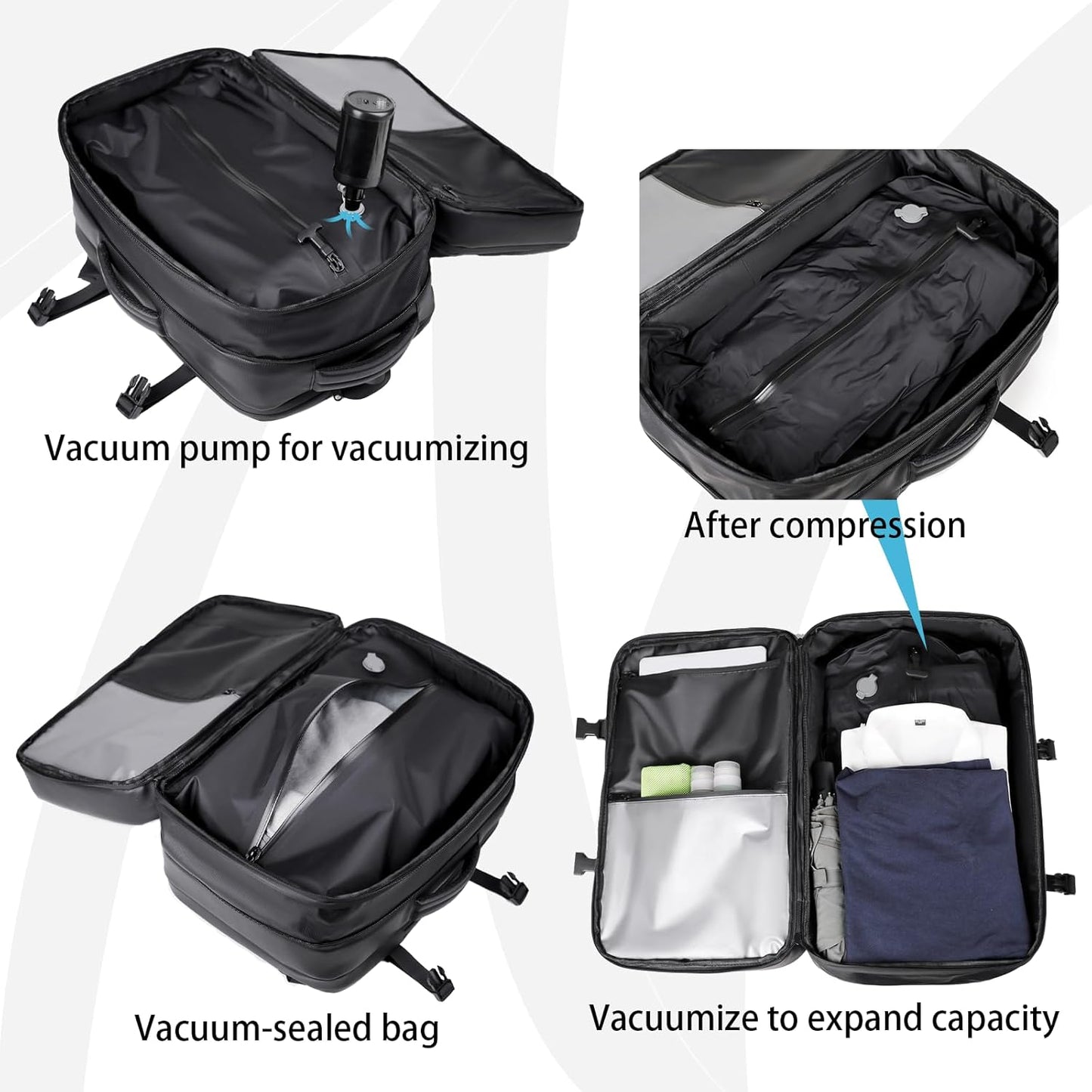 Vacuum-sealed travel computer backpack, Water-Resistant, With vacuum pump, Multiple Compartments, Anti-theft combination lock(Blue)